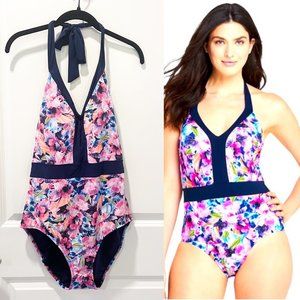 Lands End Perfect V-neck One Piece Swimsuit with Tummy Control